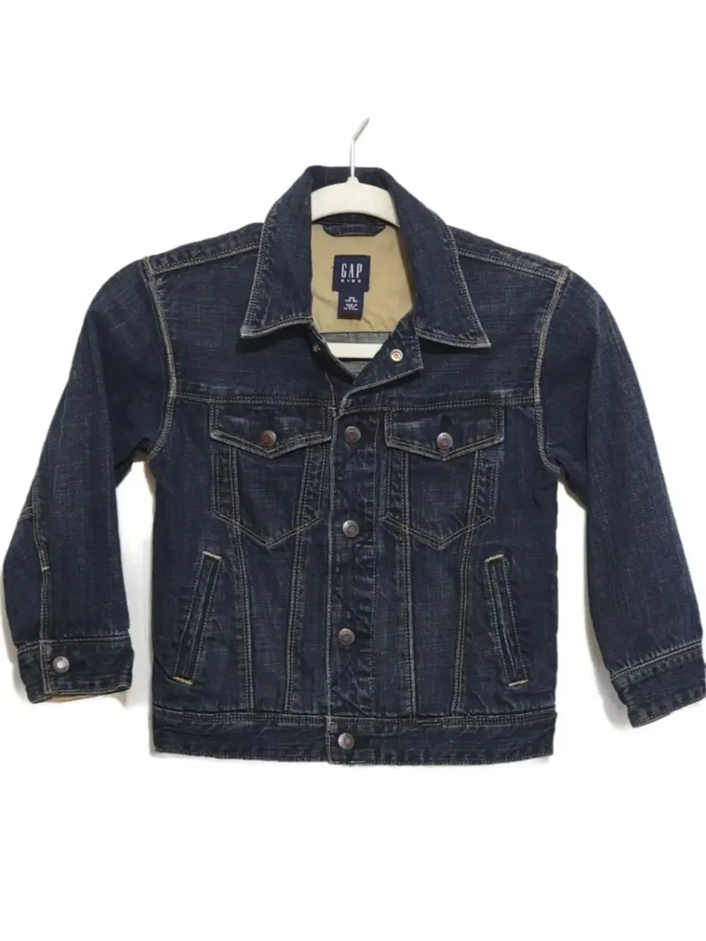 GAP KIDS Denim Jacket Blue Dark Wash Snap Front Jean Jacket Outdoor Casual XS